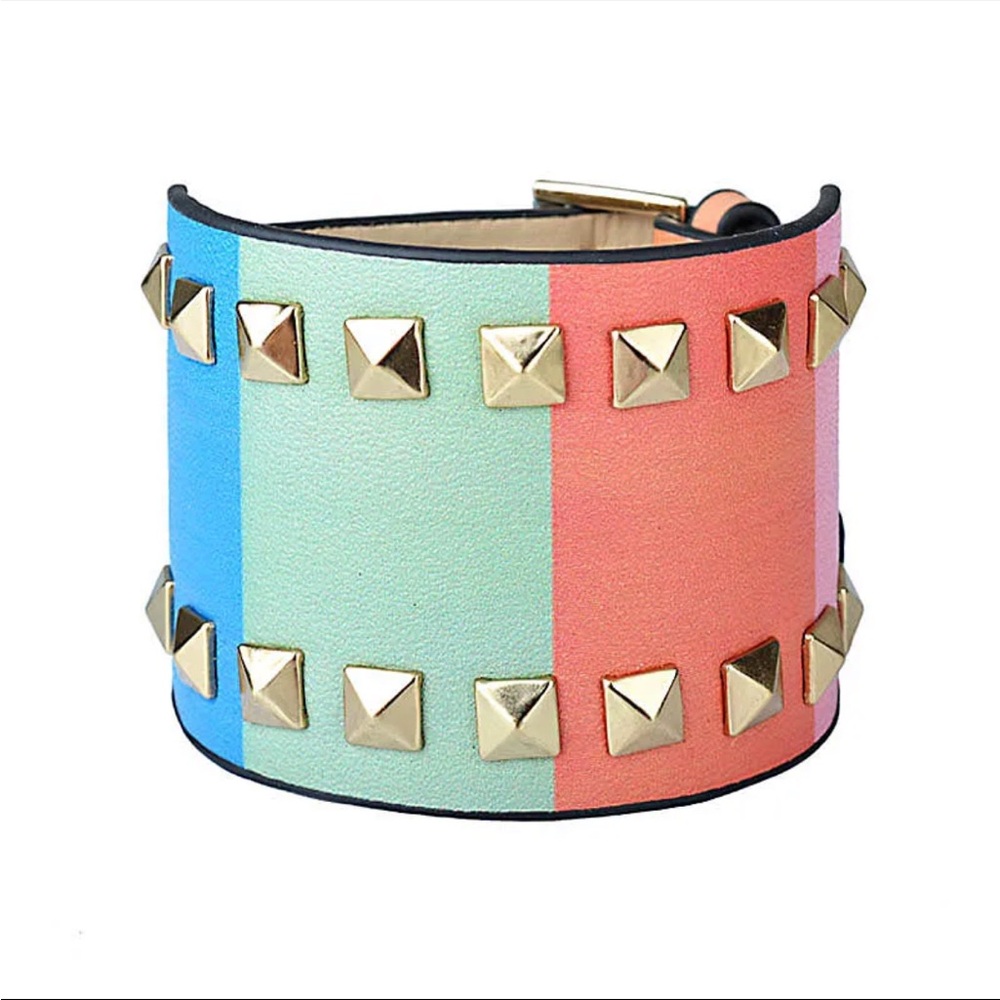 LAST 1! Fashion Jewelry Wide Multicolor Studded Buckle Cuff Bracelet!